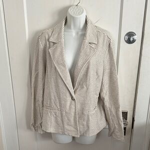 Women's Cream & Green Striped Blazer Jacket